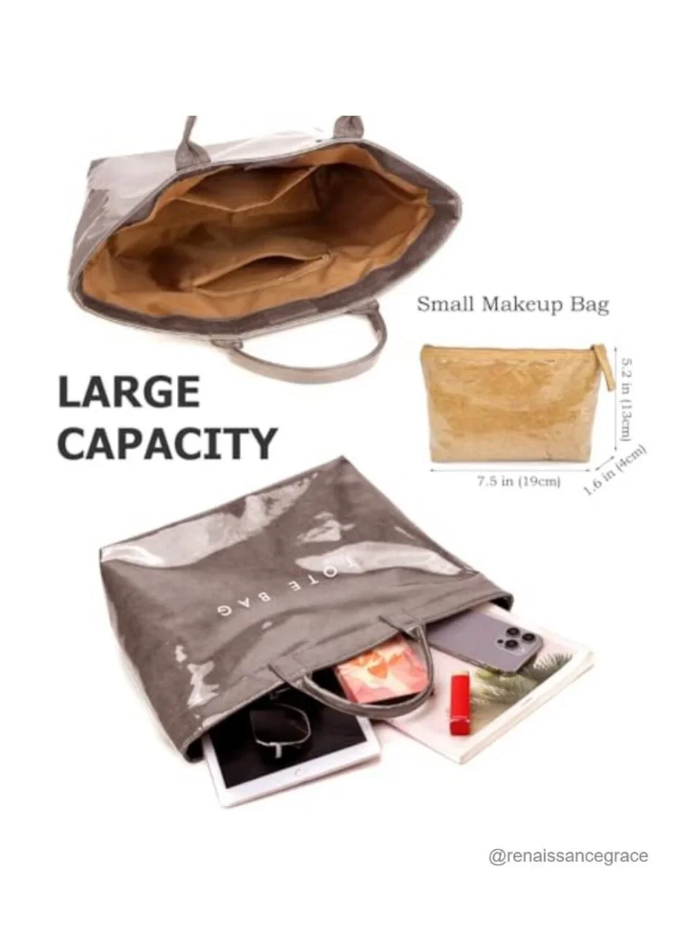PVC Kraft Paper Tote Bag for Women, Large Work Handbag with Top Handle,